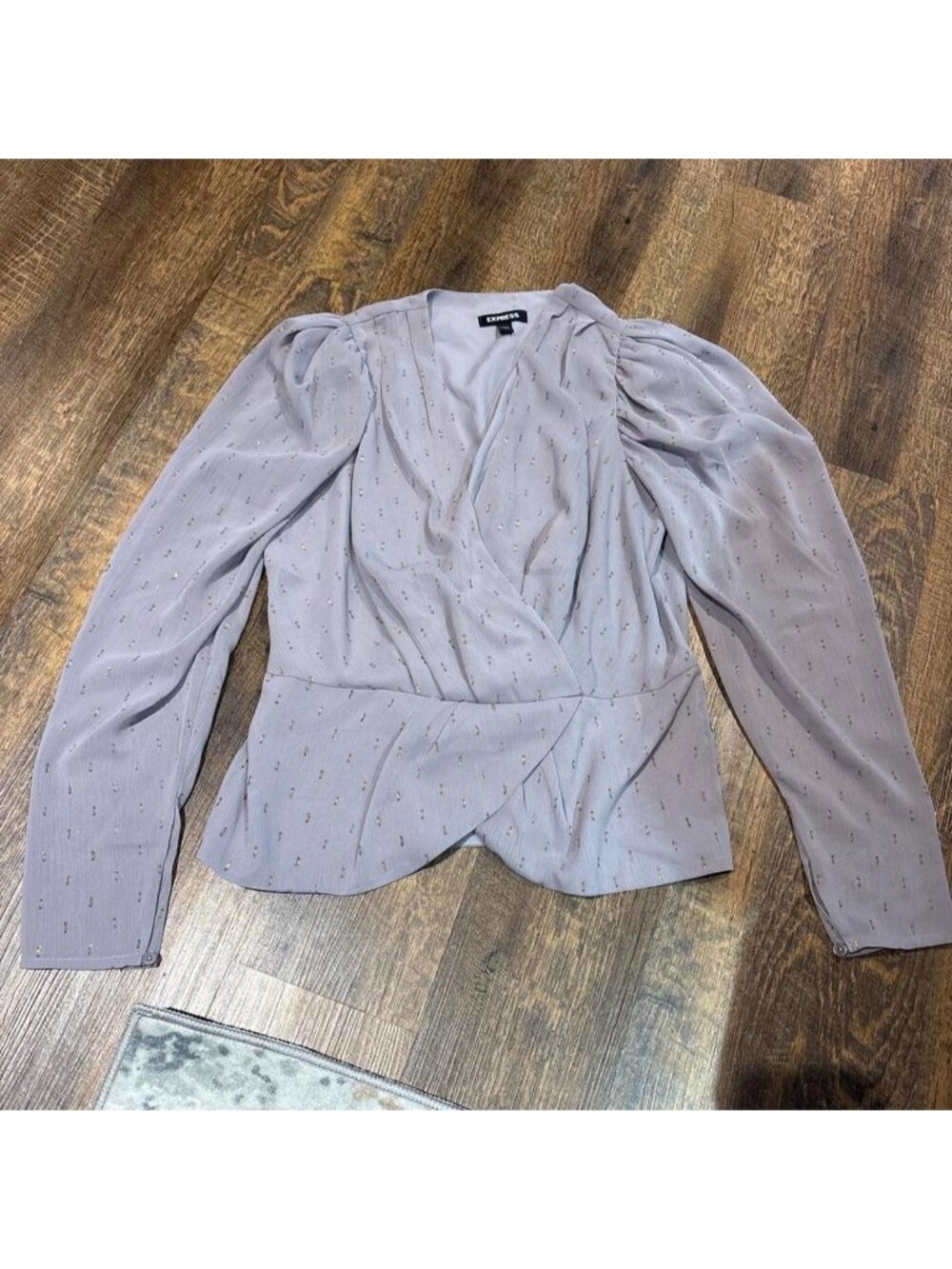 Express light purple blouse with small gold polka dots #polkadots #workwear